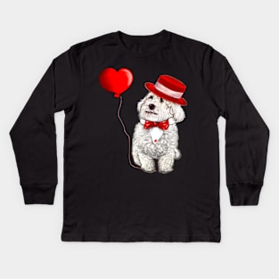 The Best Valentine’s Day Gift ideas top 10, Cavalier king charles spaniel fancy dress red bow tie and hat, white Cavoodle Cavapoo Valentines day Kids Long Sleeve T-Shirt